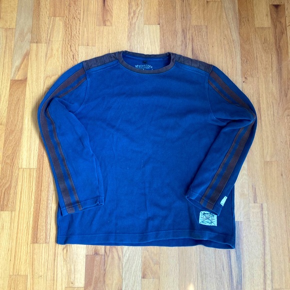 blue long sleeve top with brown stripes from point zero size medium - Picture 1 of 4